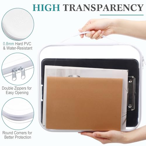 Sanwuta 4 Pcs Clear Hard Zipper Case with Handle Office Storage Cases Hard Plastic Pouches Transparent Bins for Toys, Snacks, Cosmetics, Building Blocks, Puzzles(13.8 x 11.8 x 2 Inches,White)3