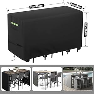 Outdoor Bar Height Dining Set Cover Heavy Duty Patio Dining Set Cover Waterproof for 7 Pieces 76 Outdoor High Top Table and Chairs Long Bar Height Dining Set High Top 76L x 34W x 42H