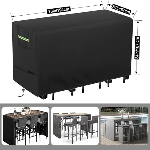 Outdoor-Bar-Height-Dining-Set-Cover-Heavy-Duty-Patio-Dining-Set-Cover-Waterproof-for-7-Pieces-76-Outdoor-High-Top-Table-and-Chairs-Long-Bar-Height-Dining-Set-High-Top-76L-x-34W-x-42H Outdoor Bar Height Dining Set Cover Heavy Duty Patio Dining Set Cover Waterproof for 7 Pieces 76 Outdoor High Top Table and Chairs Long Bar Height Dining Set High Top 76L x 34W x 42H