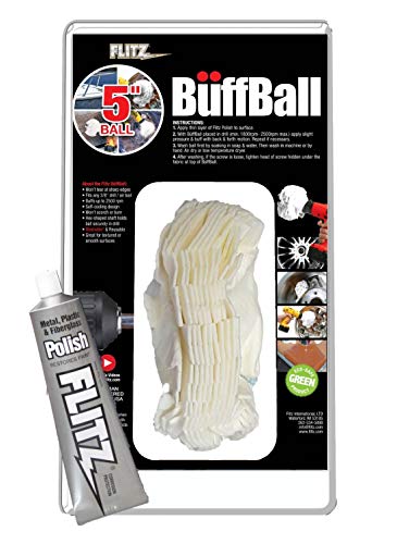 Flitz Buff Ball Car Buffer Drill Attachment with Self-Cooling Design, Never Burns + No Exposed Hardware to Prevent Scratches, Buff and Polish Any Surface, Machine Washable, 5 Inch, White, PB101-50A