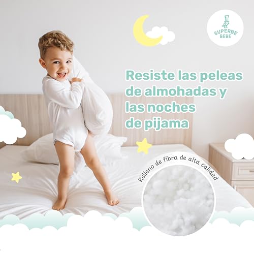 Miniatura 6 de Almohada Infantil Blanca 40x60 Cm De Algodón Oeko-Tex - Almohada Cuna Bebe Y Niños- Cojin Pequeño Para Bebés Para Siestas En La Guardería, Escuela Y Viajes - 3 A 10 Años