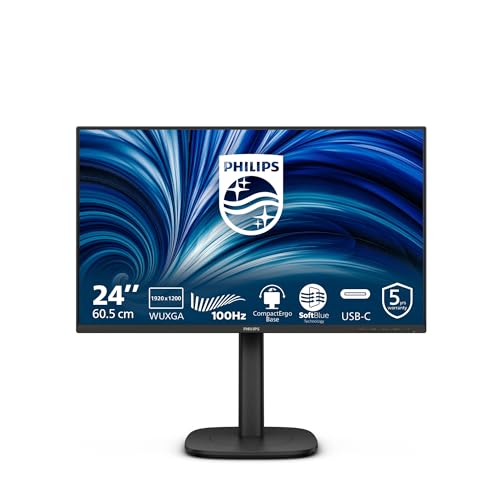 Philips 24B2N3200D 24 inch WUXGA Monitor 100Hz, IPS Panel, 4ms GtG, Adaptive Sync, Height Adjustment, Speakers, (1920x1200 HDMI 1x 1.4 DP USB Hub) Black