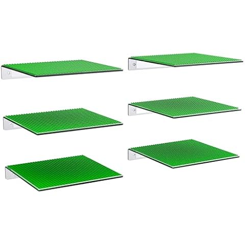 GALVANOX Display Shelves for Building Bricks (6 Pack) Compatible with All Toy Block Brands - Floating Wall Mounted Shelf with 10 Inch Removable Baseplate (Clear Acrylic) Cover