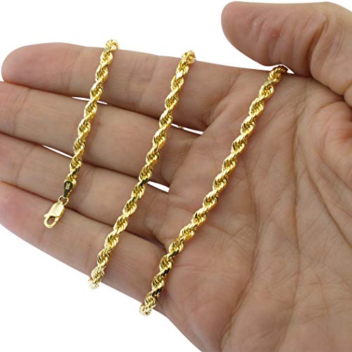Nuragold 10K Yellow Gold 4Mm Rope Chain Diamond Cut Bracelet Or Anklet, Mens Womens Jewelry 7" 7.5" 8" 8.5" 9" #TOP3