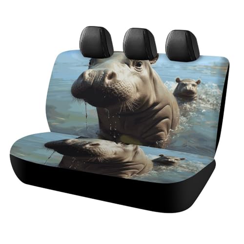 Housse de siège arrière pour chien motif hippopotame bleu pour voiture et SUV