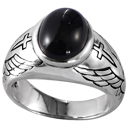 Kioxiuin Anillo de Plata 925 con ágata Negra para Hombre, Anillo Cruzado con ala de ángel para Mujer, joyería para Dedo índice Estilo Hip-Hop