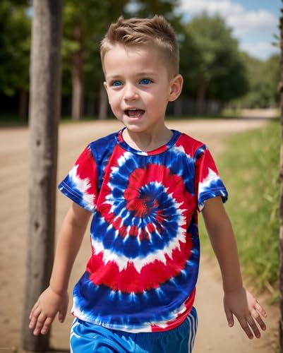 Kids 4th of July 3D Tie Dye Style T-Shirt Boys Girls Patriotic American Flag Clothes Firecracker Tops 4-10 Years2