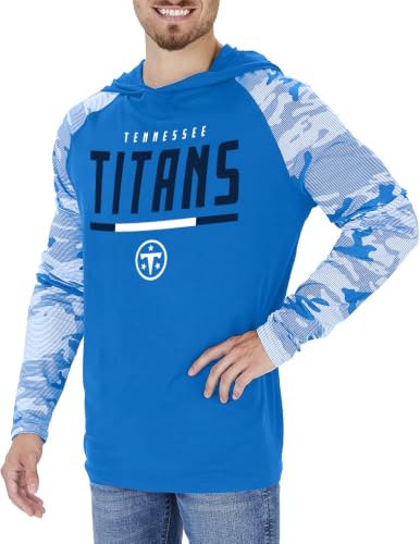 Zubaz Officially Licensed Men's NFL Team Color Hoodie with Team Camo Sleeves, Tennessee Titans, Size Small