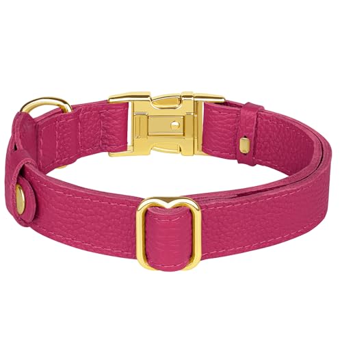 Leather Airtag Dog Collar - Soft Tracking Dog Collar with Apple AirTag Holder and Metal Buckle - Safety GPS Pet Collars for Small Medium Large Dogs Puppy Pink Red (Pink, M, 14"-18" Neck Fit) by BUDKAS - Image 8