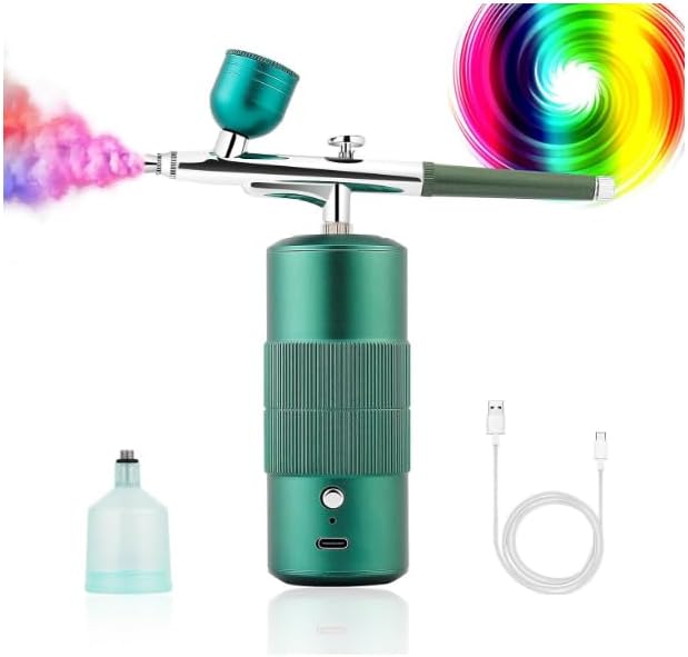 NAZANO Airbrush Set, Professional Facial Makeup Airbrush Gun Kit USB Rechargeable Air Brush Pen for Makeup Skin SPA Art Nail Painting Tattoo Manicure Cakes DIY, with 3 Capacity Cups