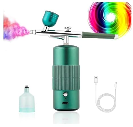 NAZANO Airbrush Set, Professional Facial Makeup Airbrush Gun Kit USB Rechargeable Air Brush Pen for Makeup Skin SPA Art Nail Painting Tattoo Manicure Cakes DIY, with 3 Capacity…