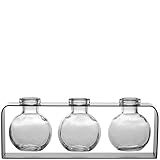 Couronne Company M507-200-00 Trivo Three Recycled Glass Vases & Metal Stand, 3 3/4", Clear, 1 Piece