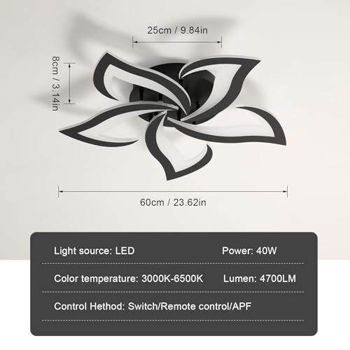 Comely Deckenlampe Led, Deckenleuchte Dimmbar, 40W 4200LM 3000k-6500k Mit Fernbedienung/APP, Moderne Deckenlampe für Wohnzimmer, Schlafzimmer, Kinderzimmer,Schwarz