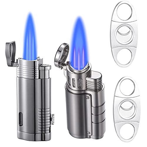 Boonfire Torch Lighter, 2 Packs Cigar Lighter, Cigar Cutter and Lighter Set, Butane Refillable Lighter with Puncher, Windproof Lighter