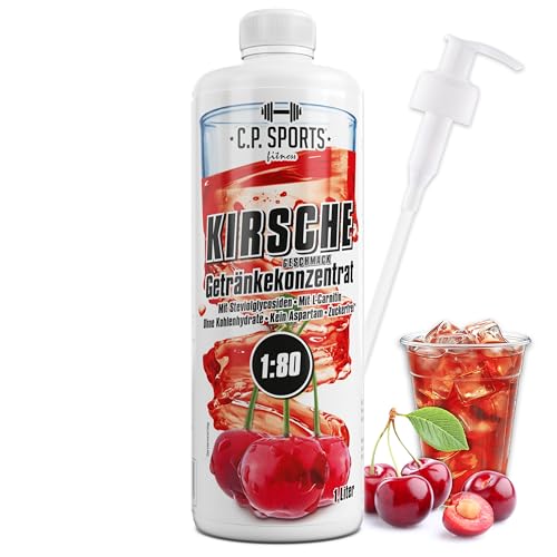 C.P. Sports Getränkesirup KIRSCHE für Mineraldrink I VITAMINE + ZUCKERFREI* I Getränkekonzentrat Sirup 1:80 zum Mixen mit Wasser für Vital-Drink Sport-Getränk I 1 Liter + Pumpspender