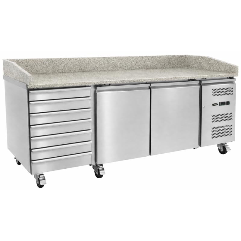 Générique Tavolo per pizza refrigerato con 2 ante e 7 cassetti per pasticceria – Piano granito – 580L