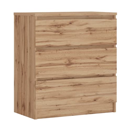 3E 3xE living.com Komodenschrank mit 3 Schubladen, Farbe: Wotan Eiche, A: 70 x 78 x 39 cm