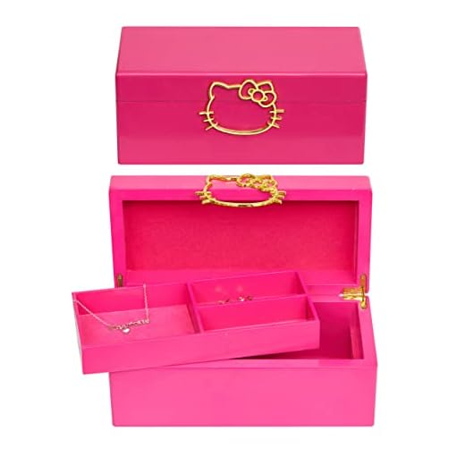 Hello Kitty Gold Icon Pink Lacquer Wood Jewelry Box Jewelry Organizer, Officially Licensed