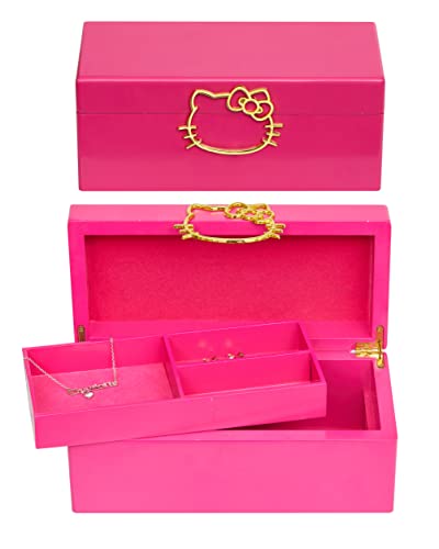 Hello Kitty Sanrio Gold Icon Pink Lacquer Wood Jewelry Box Jewelry Box with Suede Lining Officially Licensed