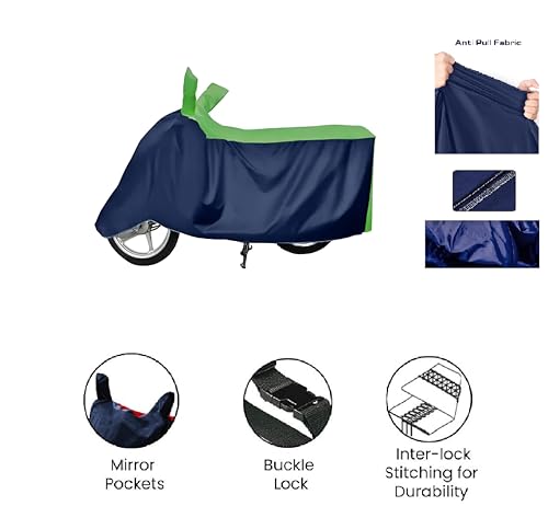 Image of AutoCart Bike Scooty Motorcycle Cover for Premium Bike (Blue and Green Color) Also Suitable for All 125 CC Bikes and Scooty and Upto 150cc Pack of 1 | Design for Suzuki GIXXER