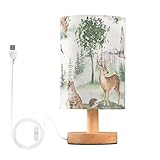 Oarencol Bedside Table Lamp Woodland Animals Nightstand Lamp with Wood Forest Deer Owl Lynx Hedgehog Ermine Tree Desk Lamps for Bedroom Living Room Nursery Office Home Decor