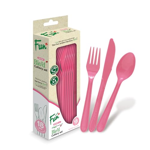 Fun Biod Disposable Cutlery Set- Spoon Fork & Knife - Blush Pink (Pack of 18)
