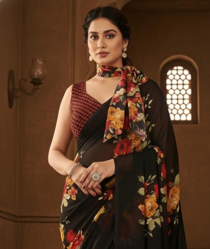 Image of Yashika Women's Georgette Printed Saree with Blouse Piece for Traditional Ethinic Wear Sari