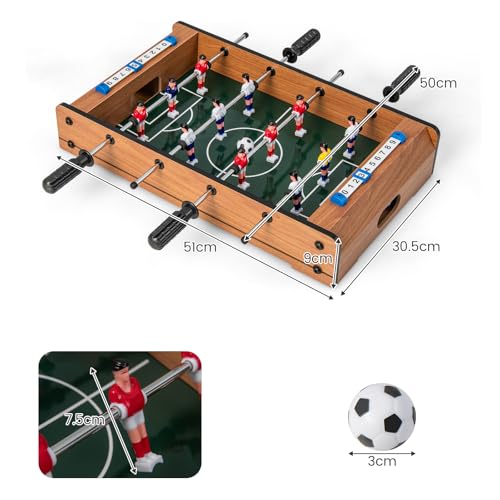 HOMASIS Mini Tischkicker Kinder, Kickertisch inkl. 2 Kickerbälle & 4 Spielstangen, Tischfußball mit Griff & Anzeigetafel, Fußballtisch Holz-Optik für Kinder & Erwachsene 51 x 30,5 x 9 cm – Bild 4