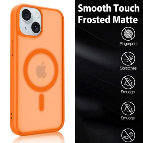 Image of for iPhone 15 Case | Frosted Translucent Hard Back Cover | Slim Translucent Matte Shockproof | Compatible with Mag-Safe (Orange)