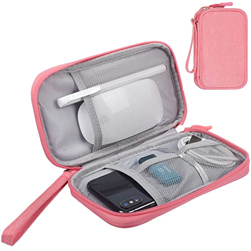 Qinntono Electronics Accessories Organizer Pouch Bag, Universal Travel Digital Accessories Storage Bag for Portable Charger, Cables, Earphone, iPhone, Cord, Customize Inside with Dividers, Pink
