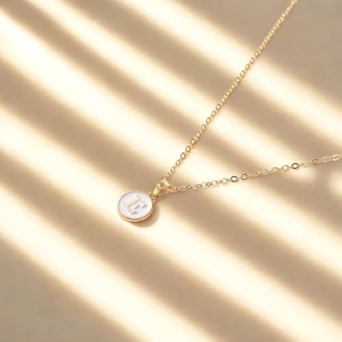 Image of Giftana Alphabet Locket with Chain, White Enamel Letter A-Z Pendant Necklace for Girls, Personalized Initial Name Gold Plated Pendant Necklace Gift for Girlfriend, Valentines Day Gifts for Woman