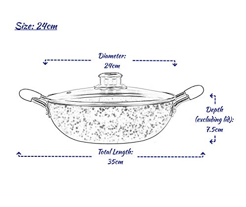 Non Stick Wok with Glass Lid Heavy Duty Non Stick Karahi Kadhai Kadai Aluminium Wok Deep Frying Cooking Saute Stir Fry Pan Wok with Lid Silicone Cover Handles (24cm) Main Image