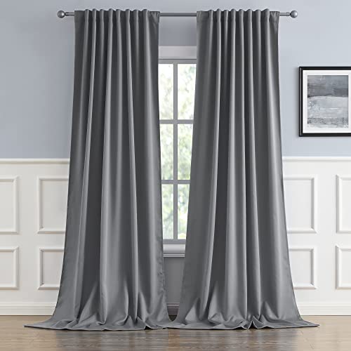 DUALIFE Extra Long Curtains 120 Inch Length,Back Tab and Rod Pocket Window Drapes Thermal Insulated Blackout Curtain Panels 52W x 120L, Grey, 2 Panels