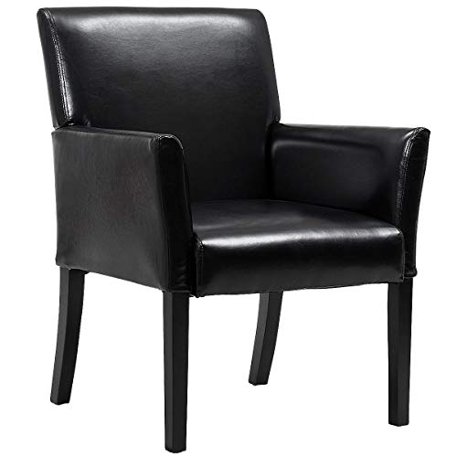 Giantex Leather Reception Guest Chairs W/Padded Seat And Arms Ergonomic Mid-Back Office Executive Side Chair For Meeting Waiting Room Conference Office Guest Chairs, Black #TOP13