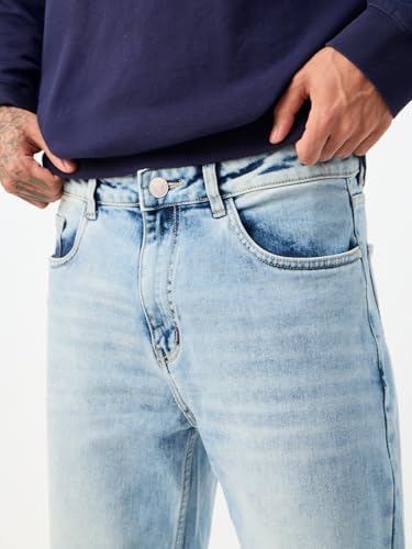Image of The Souled Store Baggy-Fit Denim: Men and Boys Zip Fly Washed Cotton Spandex Lightweight Durable Everyday Streetwear Baggy Fit Jeans