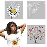 arricraft 4 Sheets Daisy Music Note Theme Iron on Decals Patches, 4 Styles White Dandelion Sunflower Music Note Tree PET Washable Heat Transfer Stickers for T-Shirts Patches Bags Hats DIY Crafts