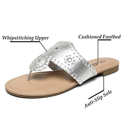 Katliu Women's Flat Sandals Flip Flop Sandals Dressy Thong Sandals Silver #TOP2