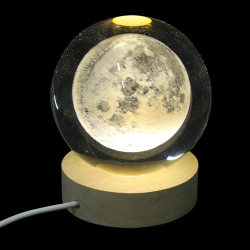 Lámpara de Mesa Bola de Cristal 3D con Base de Madera USB miniatura 1