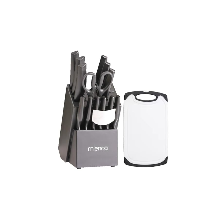 Kitchen Knife Set with Block and Sharpener 16 Pcs German Stainless Steel Knife Block Set with Cutting Board, Finger Protector for Cutting Food and Knife Sharpener Knives Set for Kitchen