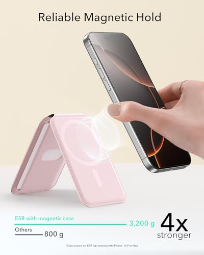 Image of ESR Aura for MagSafe Wallet with Adjustable Stand, RFID Blocking, 5 Card Holder for Phone Case, Slim Magnetic Wallet for iPhone 17e /17 /16 /15 /14 /13 /12 Series, Not for 13 /12 Mini, Bubblegum Pink