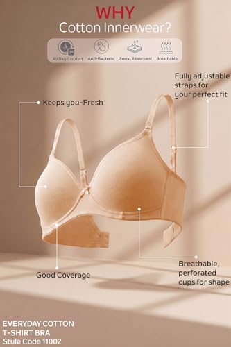 Image of Van Heusen Women's Cotton T-Shirt Bra|16 Hour Comfort|Everyday Bra|Breathable Perforated Cups|Anti Bacterial Tech|Sweat Absorbent|Padded|Wireless|Coverage|No Slip Soft Straps|Detachable Straps