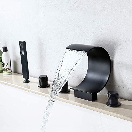 Robinet de baignoire cascade noir ensemble mitigeur 5 trous sur pont - 3