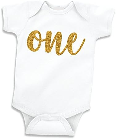 Baby Girl First Birthday Outfit Girls One Year Old Birthday Shirt (Gold Glitter 12-18 Months)