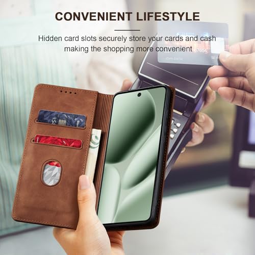 Image of Jasonyu Flip Wallet Case for Google Pixel 10 Pro XL 5G,Leather Magnetic Folio Cover with Card Holder,Kickstand - TPU Shockproof Durable Protective Phone Case,Brown