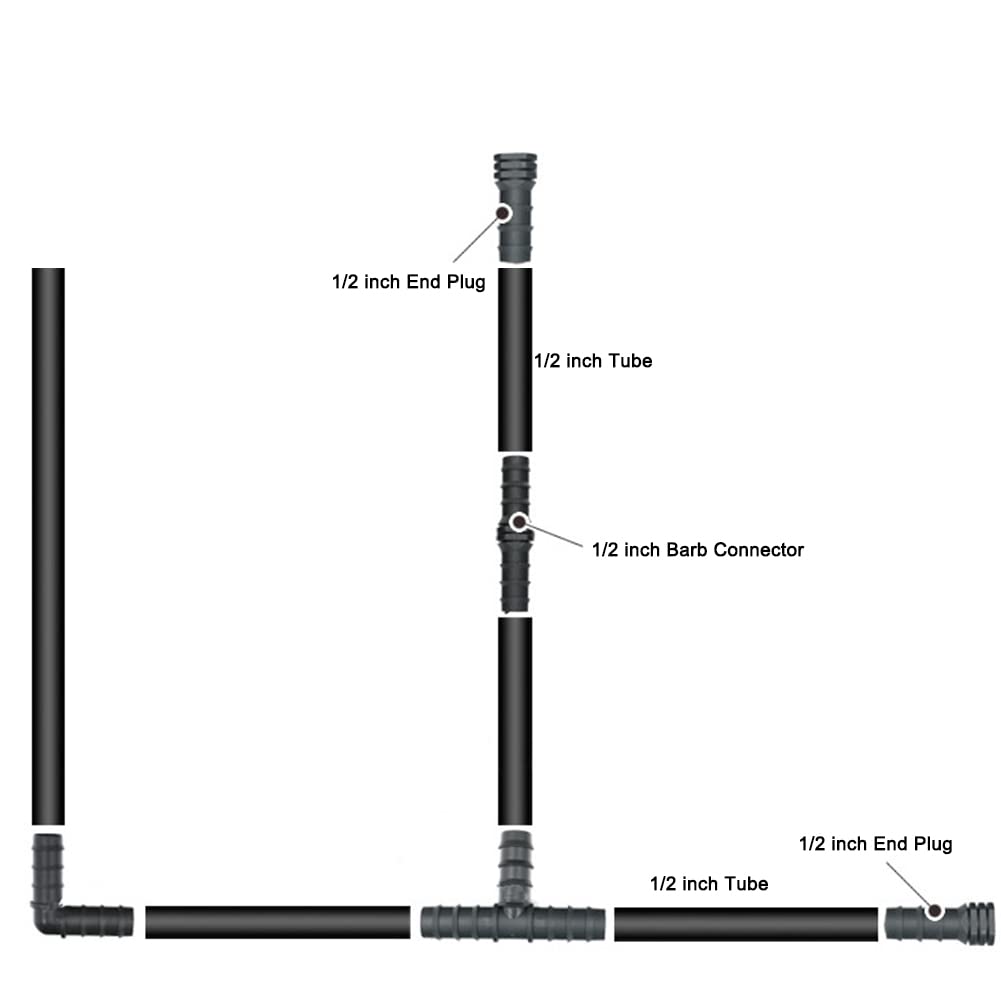 UCLEVER 50pcs 1/2 Inch Garden Barbed Connector Plastic Drip Irrigation Hose Connector Coupling
