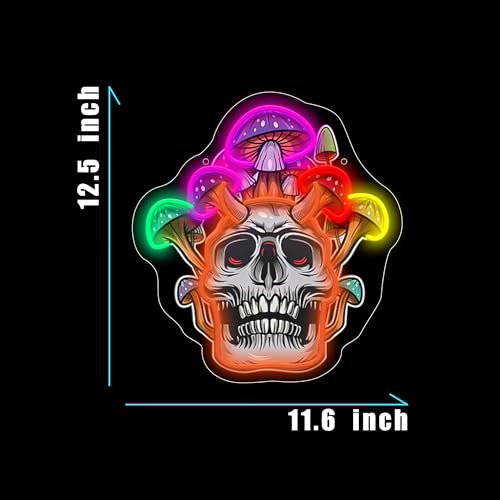 Image of Mushroom Skull Neon Sign For Wall Decor, Colorful UV Printed Neon Light with Retro Design, LED Artwork for Bar, Bedroom, Game Room, Party Decoration Holiday Birthday Gifts