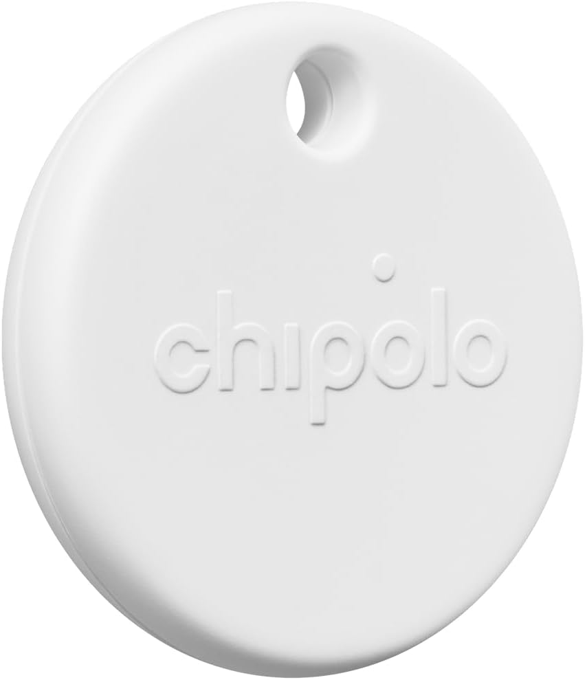 Chipolo POP Tracker Tag - Colorful, Compatible, Loud Bluetooth Tracker with Call Your Phone & Out of Range Alert, Works with Find Hub on Android or Apple Find My (White)