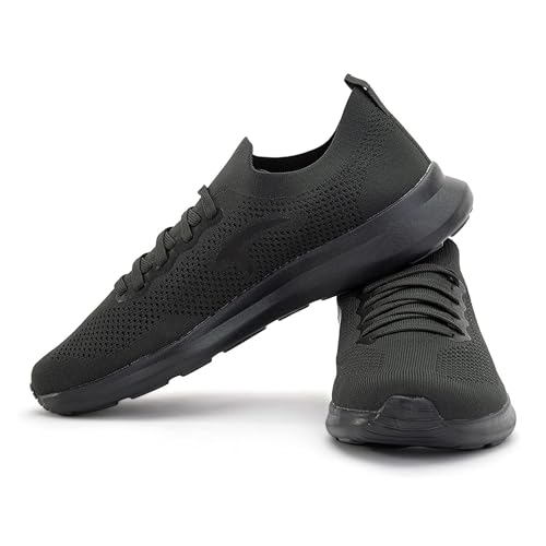Mintra Sports CAI Wire Sneakers for Men, Laced Slip-On Shoes for Walking, Running, Casual Outings, Travel, Gym, Knitted Upper Lightweight Sneakers, Breathable & Non-Slip, Black/Acid Lime2