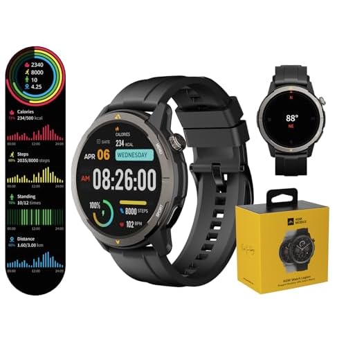 AGM Legion GPS Smartwatch, 5 ATM Fitness Smart Watch with Bluetooth Calls/1.43" AMOLED Display/Sleep and Health Monitoring/100+ Sports Modes/Long Battery Life/Android iOS