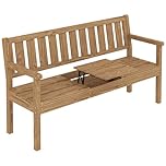 Outsunny Wooden Garden Bench with Liftable Table and Hidden Storage Shelf, 2-3-Seater Outdoor Patio Loveseat with Fir Wood Frame, Armrests for Porch, Park, Teak